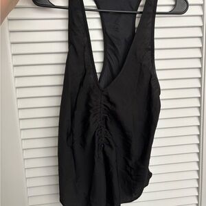 Free People Black Ruched Backless Tank Top